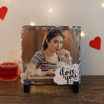 Personalised Square Shape Photo Stone with I Love You Printed