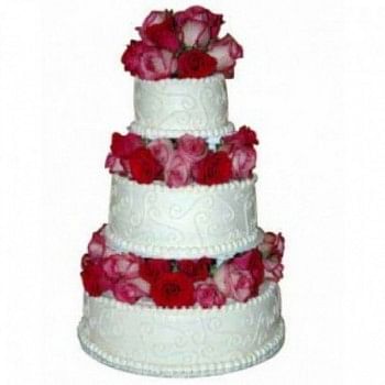 3 Tier Luxury Designer Vanilla Cake Decorated with Real Roses in Each Tier of Cake