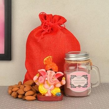 Strawberry Jar Candle with Ganesha Idol and Almond Pack