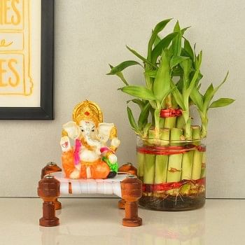 Charpai Laxmi Ganesha with Lucky Bamboo