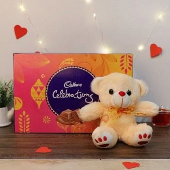 One Pack of Cadbury Celebration Pack 141 gm and Teddy Bear 6 inches