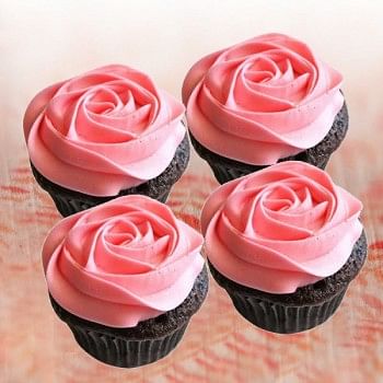 Pink Rose Strawberry Cupcakes 4 pcs