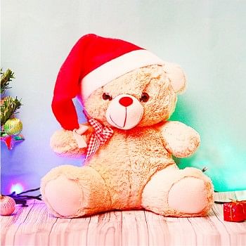 One 10 inches Brown Color Teddy Bear with a Santa Cap