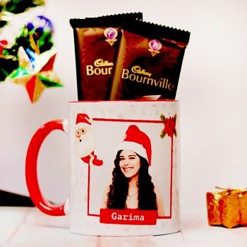 One Red Handle Personalised Christmas Theme Mug with 2 Bournville Chocolate