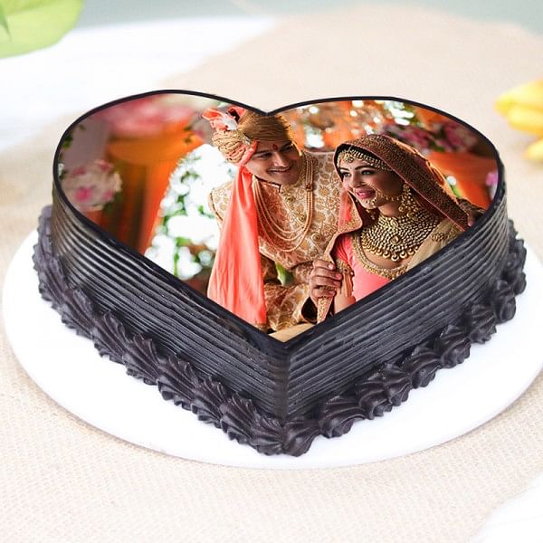 Heart Shaped Photo Printed Truffle Cake