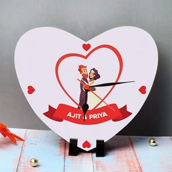 One Personalised Name Heart Shape Table Clock