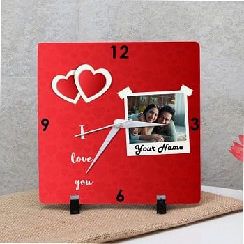 One Personalised Square Shape Love Theme Table Clock