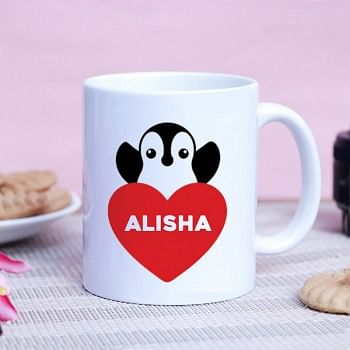Personalised Name Penguin Printed White Coffee Mug