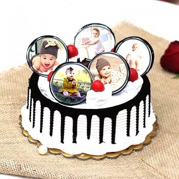 Half Kg Black Forest Cake Decorated with 5 Personalised Edible Photos Fondant