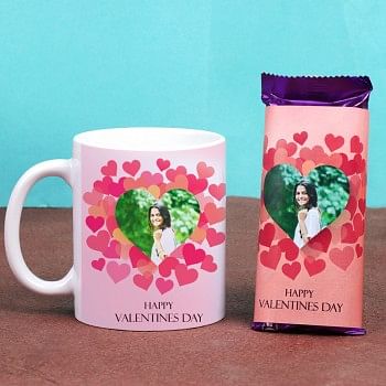 One Happy Valentines Day Personalised White Mug and 2 Dairy Milk Silk Personalised Chocolate