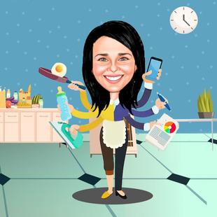 Multi Tasking Mom Caricature Poster