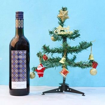 Christmas Tree with Bottle of Red Wine