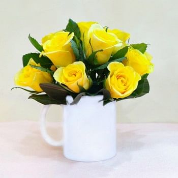 Yellow Roses in White Mug