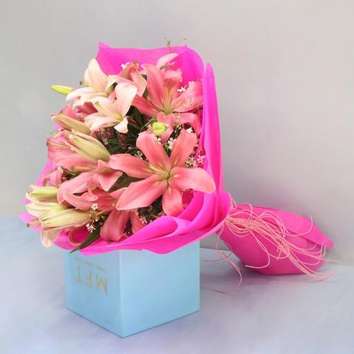 Dark Pink Lilies Vase