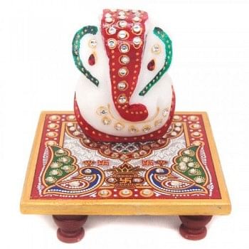 Beautiful Decorative Ganesh Ji On Marble Chowki