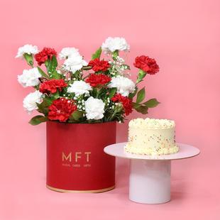 Elegant Carnation Box N Mini Vanilla Cake