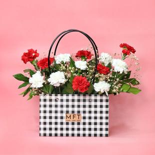 Red N White Carnation Handbag Arrangement