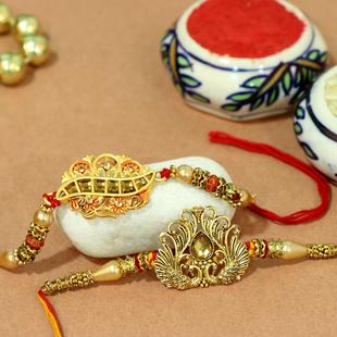 Ethnic Golden Rakhi Set