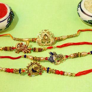 Luxury Set of 4 Peacock Rakhis