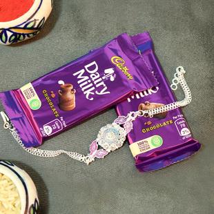 Luxury Silver Rakhi with Chocolates