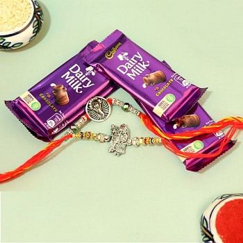 Devotional Silver Rakhis with Chocolate Combo