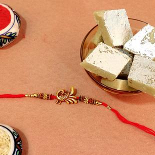 Charming Stone Rakhi with Kaju Katli