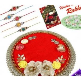 Rakhi Pooja Thali With 5 Rakhis