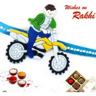 Cute Motor Bike Racer Motif Kids Rakhi