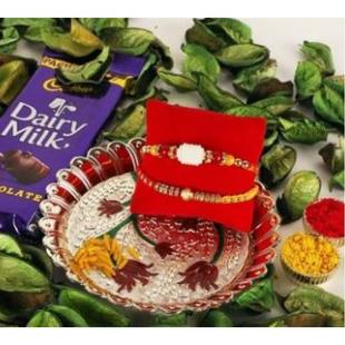 Rakhi Pair with Thali & Dairy Milk