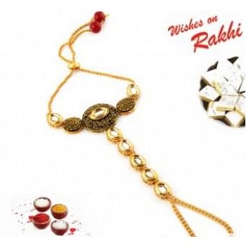 Golden Bangle Style Lumba Rakhi for Bhabhi