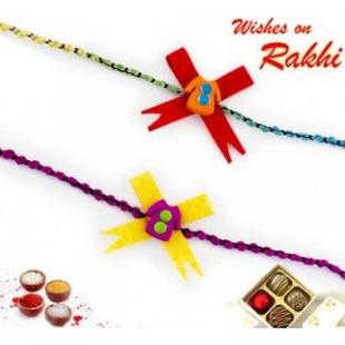 Set Of 2 Yellow And Red Dress Motif Kids Rakhi