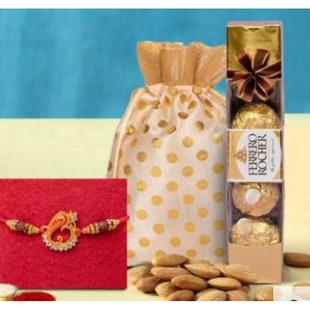 Rakhi With Ferrero Rocher Chocolate And Almonds For Brother