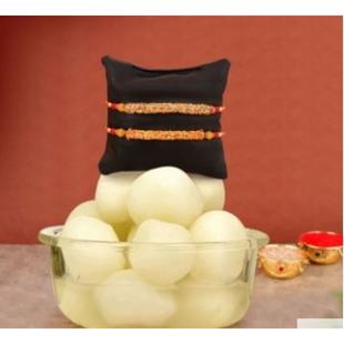 Set Of 2 Colorful Rakhi With Sweet Delicious Rasgulla