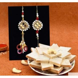 Pearl Lumba Rakhi With Kaju Katli