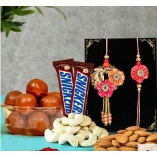 Amazing Lumba Rakhi With Snicker And Dryfruits Gulabjamun