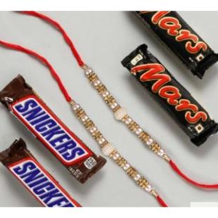 Set Of 2 Kundan Rakhi With Mars Chocolate And Snickers
