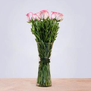6 Pink Roses in Vase