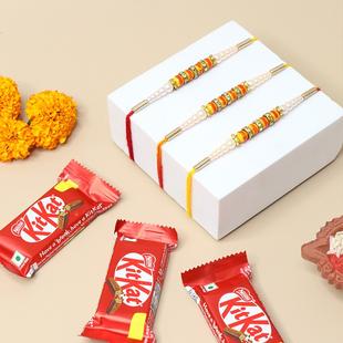 3 Pearl Rakhis N Kitkat Chocolates