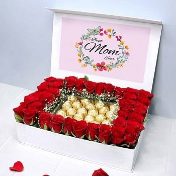 Red Roses Ferrero Hamper Box for Mom