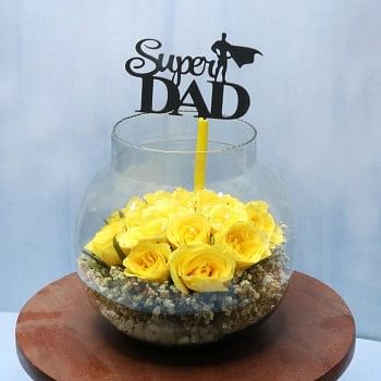 Yellow Roses in Vase for Super Dad