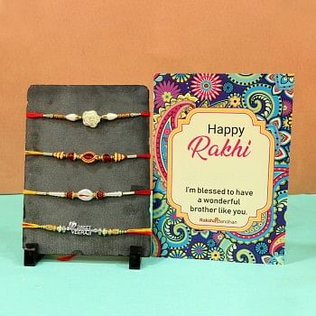 Set of 4 designer rakhi with cards combo