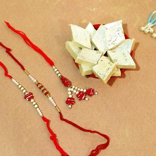 Stunning Rakhi sets with Kaju Sweets