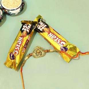 5 Star Peacock Pair Rakhi Combo