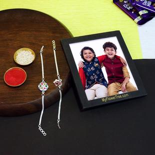 Silver Rakhi Photo Frame Combo